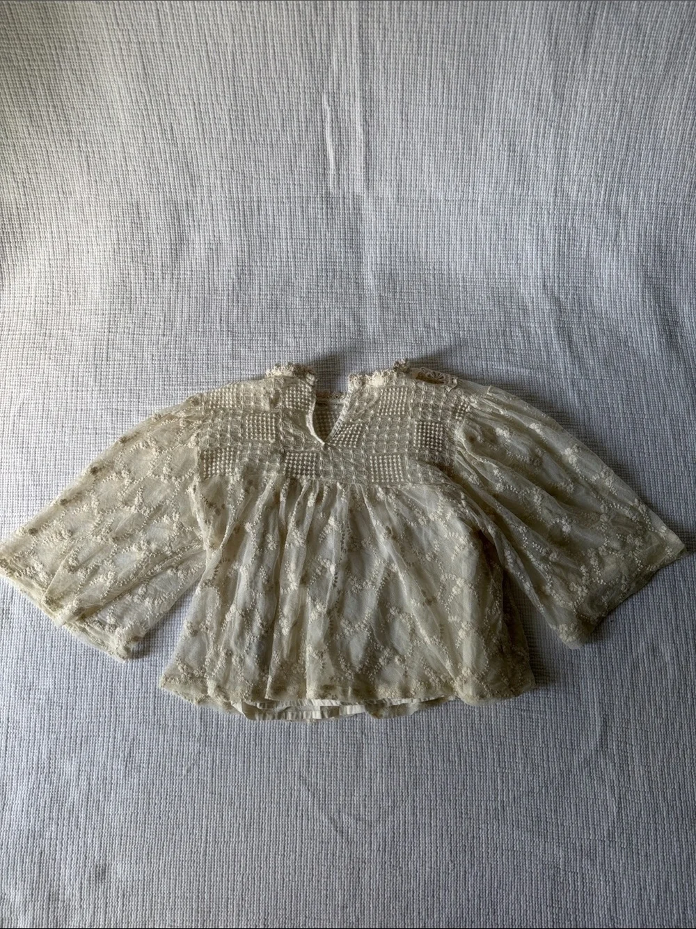 Girls' Cream Lace Peasant Top - Delicate Floral Detail